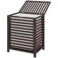 HOMCOM 55 L Bamboo Laundry Basket with Lid, Cloth Hamper with Removable Liner Bag, 19.75 x 14.25 x 23.5 Inches, Coffee(m-1)