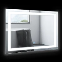 HOMCOM 28" x 20'' LED Illuminated Bathroom Mirror, Wall Mounted Vanity Mirror with Dimmable Memory Touch, Waterproof, Horizontally or Vertically, Silver(m-1)