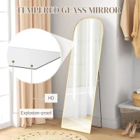 HOMCOM Arched Standing Mirror, 64" x 20" Full Length Mirror, Free Standing or Wall Mounted for Living Room, Bedroom, Gold(m-5)