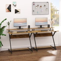 HOMCOM 39" Compact Computer Desk, Industrial Z-Shaped Writing Desk with Monitor Shelf and Storage, Workstation for Home Office(m-1)