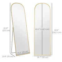 HOMCOM Arched Standing Mirror, 64" x 20" Full Length Mirror, Free Standing or Wall Mounted for Living Room, Bedroom, Gold(m-3)