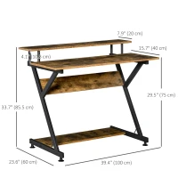 HOMCOM 39" Compact Computer Desk, Industrial Z-Shaped Writing Desk with Monitor Shelf and Storage, Workstation for Home Office(m-3)