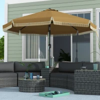 Outsunny 9' Patio Umbrella with Tilt, Ruffled Outdoor Umbrella, Tan(m-2)