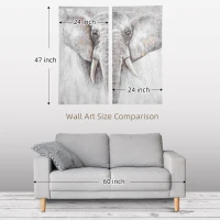 HOMCOM 2 Panel Elephant Art Hand-Painted Canvas Animal Wall Art Painting with Heavy Texture, for Living Room Bedroom Decor Grey, 47.25" x 47.25"(m-6)