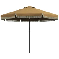 Outsunny 9' Patio Umbrella with Tilt, Ruffled Outdoor Umbrella, Tan(m-1)