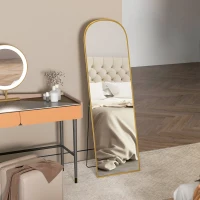 HOMCOM Arched Standing Mirror, 64" x 20" Full Length Mirror, Free Standing or Wall Mounted for Living Room, Bedroom, Gold(m-9)
