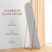 HOMCOM Arched Standing Mirror, 64" x 20" Full Length Mirror, Free Standing or Wall Mounted for Living Room, Bedroom, Gold(m-6)