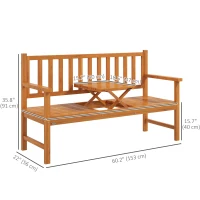 Outsunny Wooden Bench with Liftable Middle Table, Outdoor Bench, Patio Loveseat for Porch, Backyard, Seats 2-3 People(m-3)