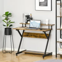HOMCOM 39" Compact Computer Desk, Industrial Z-Shaped Writing Desk with Monitor Shelf and Storage, Workstation for Home Office(m-6)