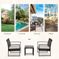 Outsunny 3 Pieces Wicker Patio Furniture Set, Rattan Bistro Set with Glass Top Coffee Table and Cushions, Outdoor Conversation Set for Garden, Porch, Balcony, Cream White(m-6)