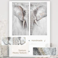 HOMCOM 2 Panel Elephant Art Hand-Painted Canvas Animal Wall Art Painting with Heavy Texture, for Living Room Bedroom Decor Grey, 47.25" x 47.25"(m-4)