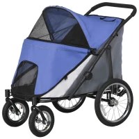 PawHut Easy Fold Dog Stroller with Storage Bags, Washable Cushion, Safety Leash for Medium and Large-Sized Pets, Blue(m-1)