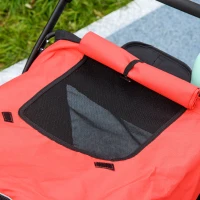 PawHut Easy Fold Dog Stroller with Storage Bags, Washable Cushion, Safety Leash for Medium and Large-Sized Pets, Red(m-8)