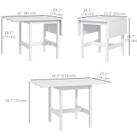 HOMCOM Solid Wood Kitchen Table, Farmhouse Drop Leaf Tables for Small Spaces, Folding Dining Table, White(m-3)