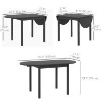 HOMCOM Solid Wood Kitchen Table, Drop Leaf Tables for Small Spaces, Folding Dining Table, Black(m-3)