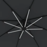 Outsunny 10ft Outdoor Cantilever Hanging Offset Umbrella with Solar LED Lights, Crank, Cross Base, Aluminum Frame, Grey(m-10)