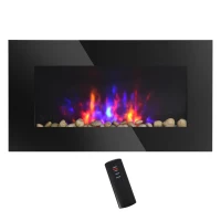 HOMCOM 28.5 Inch Modern Electric Fireplace, Wall Mounted Fireplace with Patented LED Flame Effect and 7 Colors, Black(m-2)