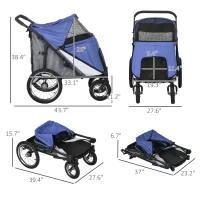 PawHut Easy Fold Dog Stroller with Storage Bags, Washable Cushion, Safety Leash for Medium and Large-Sized Pets, Blue(m-3)