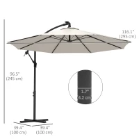 Outsunny 10ft Outdoor Cantilever Hanging Offset Umbrella with Solar LED Lights, Crank, Cross Base, Aluminum Frame, Beige(m-3)