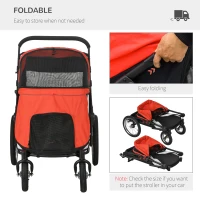 PawHut Easy Fold Dog Stroller with Storage Bags, Washable Cushion, Safety Leash for Medium and Large-Sized Pets, Red(m-7)