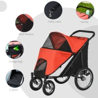 PawHut Easy Fold Dog Stroller with Storage Bags, Washable Cushion, Safety Leash for Medium and Large-Sized Pets, Red(m-6)