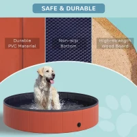 PawHut Folding Dog Pool Portable Pet Kiddie Swimming Pool, Outdoor/Indoor Puppy Bath Tub with Nonslip Bottom for Dogs & Cats,  (Φ55", Red)(m-6)