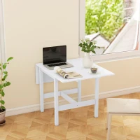 HOMCOM Solid Wood Kitchen Table, Farmhouse Drop Leaf Tables for Small Spaces, Folding Dining Table, White(m-7)