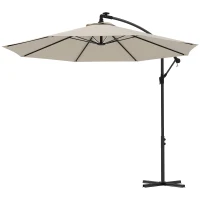Outsunny 10ft Outdoor Cantilever Hanging Offset Umbrella with Solar LED Lights, Crank, Cross Base, Aluminum Frame, Beige(m-2)