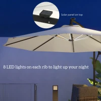 Outsunny 10ft Outdoor Cantilever Hanging Offset Umbrella with Solar LED Lights, Crank, Cross Base, Aluminum Frame, Beige(m-4)