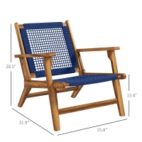Outsunny Wood Adirondack Chair, Modern Fire Pit Chair, PP Rope Coconino Lounge Style Chair with High Support Backrest, Blue(m-3)