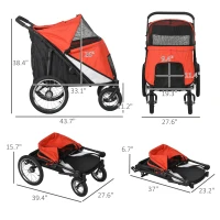 PawHut Easy Fold Dog Stroller with Storage Bags, Washable Cushion, Safety Leash for Medium and Large-Sized Pets, Red(m-3)
