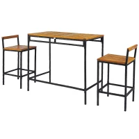 Outsunny 3-Piece Wicker Bar Set, Patio Bar Table Chair w/ Acacia Wood Top, 43.3" x 23.6" x 39.4", Dark Brown(m-2)