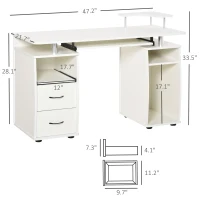 HOMCOM Multi-Function Computer Desk Home Office Workstation with Keyboard Tray, Elevated Shelf, Sliding Scanner Shelf and CPU Stand, White(m-3)