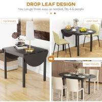 HOMCOM Solid Wood Kitchen Table, Drop Leaf Tables for Small Spaces, Folding Dining Table, Black(m-5)