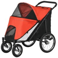 PawHut Easy Fold Dog Stroller with Storage Bags, Washable Cushion, Safety Leash for Medium and Large-Sized Pets, Red(m-1)