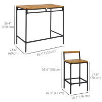 Outsunny 3-Piece Wicker Bar Set, Patio Bar Table Chair w/ Acacia Wood Top, 43.3" x 23.6" x 39.4", Dark Brown(m-3)