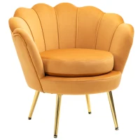 HOMCOM Modern Accent Chair, Velvet-Touch Fabric Leisure Club Chair with Gold Metal Legs for Bedroom, Yellow(m-2)
