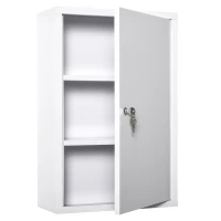 kleankin Wall Mount Medicine Cabinet 3 Tier Steel Emergency Box for Bathroom, Lockable with 2 Keys, White(m-2)