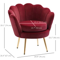 HOMCOM Modern Accent Chair, Velvet-Touch Fabric Leisure Club Chair with Gold Metal Legs for Bedroom, Wine Red(m-3)