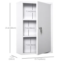 kleankin Wall Mount Medicine Cabinet 3 Tier Steel Emergency Box for Bathroom, Lockable with 2 Keys, White(m-4)