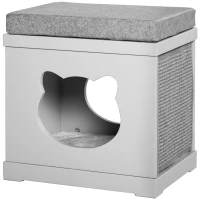 PawHut Indoor Cat Bed with 2 Exterior Scratching Boards, Cat Cube House with Removeable Cushions, 16" L x 12" W x 14" H, Grey(m-2)