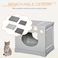 PawHut Indoor Cat Bed with 2 Exterior Scratching Boards, Cat Cube House with Removeable Cushions, 16" L x 12" W x 14" H, Grey(m-5)