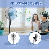 HOMCOM Floor Standing Fan with Remote Control, Oscillating, LED Screen, Stand Up Cooling Fan, Tall Pedestal Electric Fan for Home Bedroom, Black(m-5)
