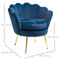 HOMCOM Modern Accent Chair, Velvet-Touch Fabric Leisure Club Chair with Gold Metal Legs for Bedroom, Blue(m-3)