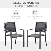 Outsunny Set of 2 Garden Chairs, Stackable Patio Dining Chairs with Mesh Seat, Steel Frame for Outdoor, Backyard, Dark Grey(m-5)