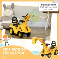HOMCOM NO POWER 3 in 1 Ride On Toy Excavator Digger Scooter Pulling Cart Pretend Play Construction Truck(m-4)