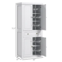 HOMCOM 72.5" Kitchen Pantry Cabinet, Tall Storage Cabinet with Doors, Drawer, and Adjustable Shelves, Distressed White(m-3)
