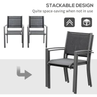 Outsunny Set of 2 Garden Chairs, Stackable Patio Dining Chairs with Mesh Seat, Steel Frame for Outdoor, Backyard, Dark Grey(m-4)