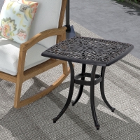 Outsunny 21" Square Outdoor End Table, Cast Aluminum Patio Side Table with Umbrella Hole for Garden, Balcony, Poolside, Bronze
