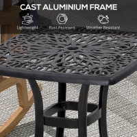 Outsunny 21" Square Outdoor End Table, Cast Aluminum Patio Side Table with Umbrella Hole for Garden, Balcony, Poolside, Bronze(m-5)